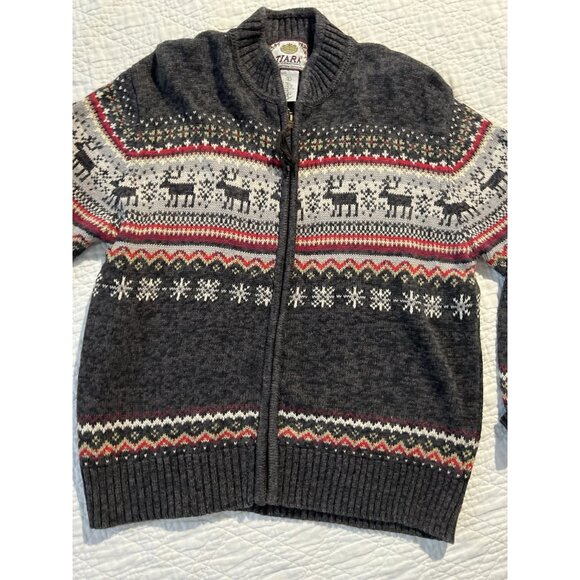 Tiara Cardigan Womens Large Gray Fair Isle Moose Full Zip Sweater Vintage - Picture 4 of 12